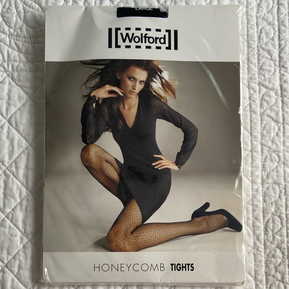 Wolford Black Honeycomb Mesh Tights Large NWT